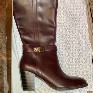 Giani Bernini 7 W wide-calf leather oxblood knee-high boots